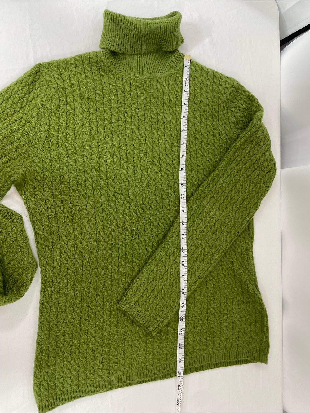 Talbots 100% Cashmere Cable Knit Turtleneck Sweater Green Medium Soft Luxury - Picture 11 of 11